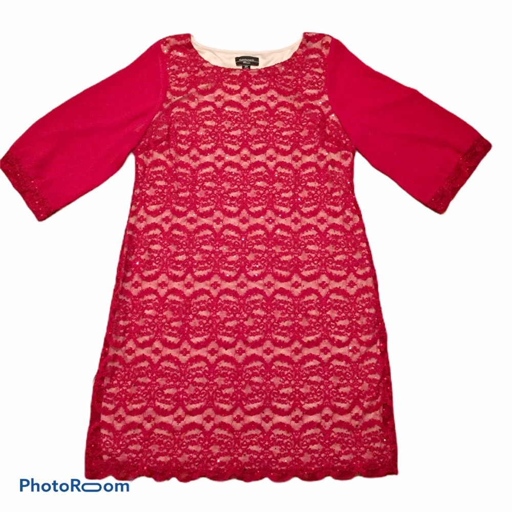 R&M Richards Red Lace Sequins Midi Formal Dress